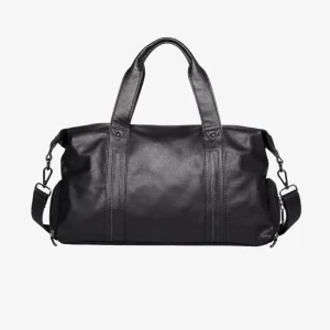 Men's Black Leather Weekender Bag - Business Travel & Weekend Duffle Bag