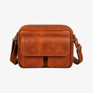 Brown Leather Crossbody Bag for Men – Compact Brown Leather Shoulder Bag for Casual Outings