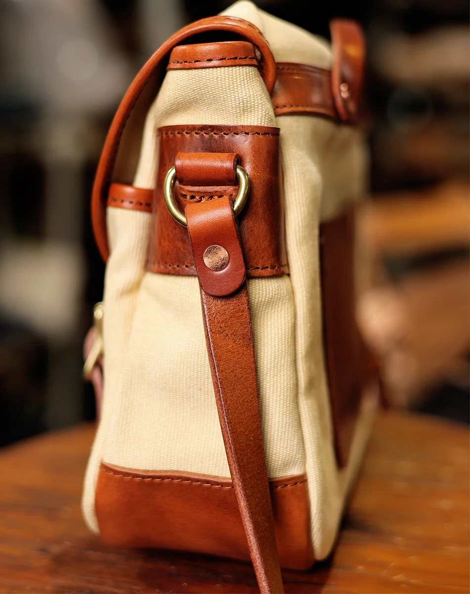 Compact Vintage Canvas & Leather Messenger Bag – Luvino - Image 3