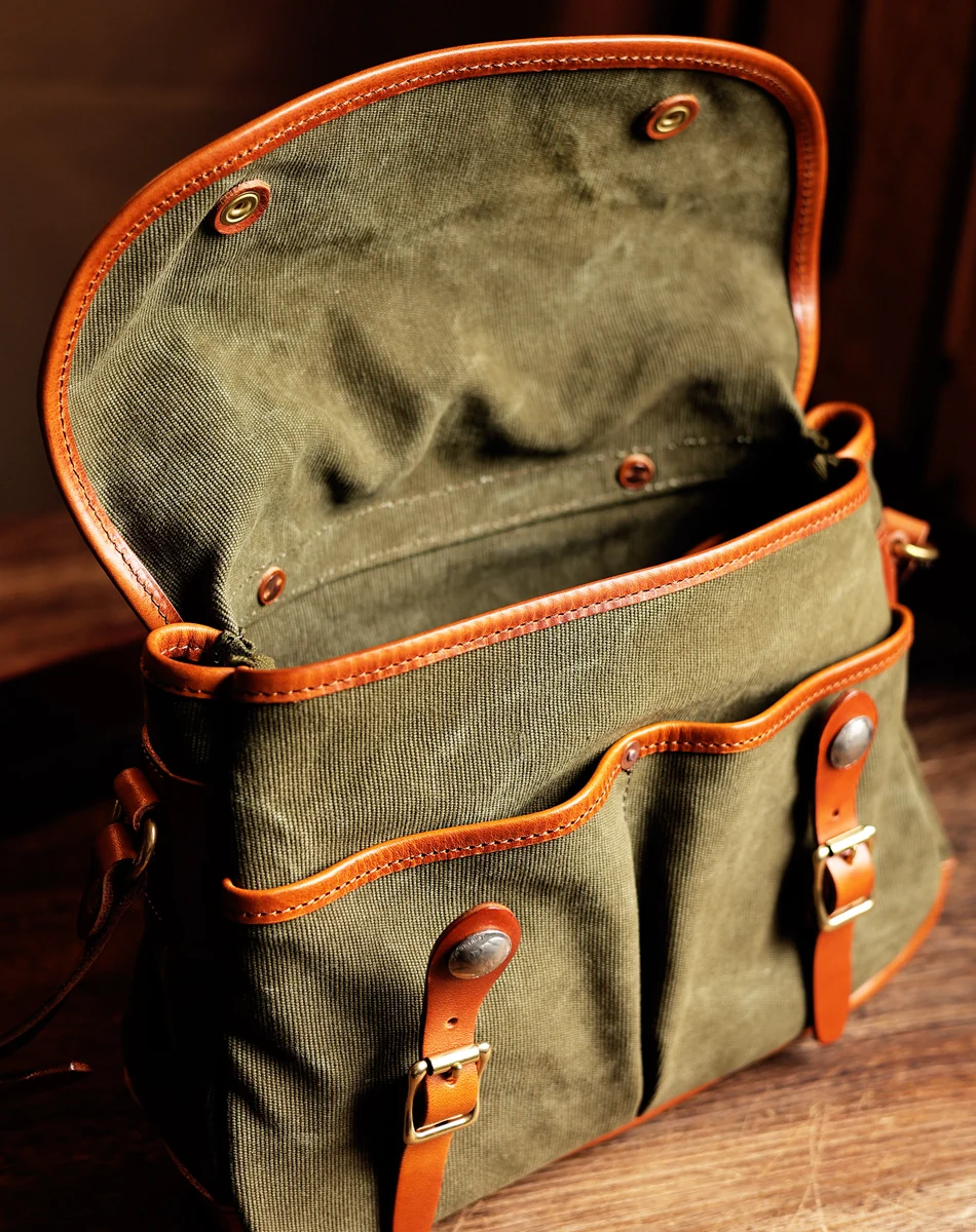 Compact Vintage Canvas & Leather Messenger Bag – Luvino - Image 5
