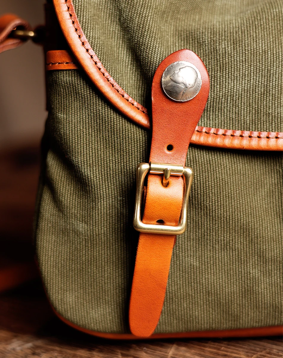 Compact Vintage Canvas & Leather Messenger Bag – Luvino - Image 6