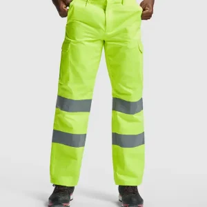 Calças compridas de alta visibilidade em amarelo fluorescente